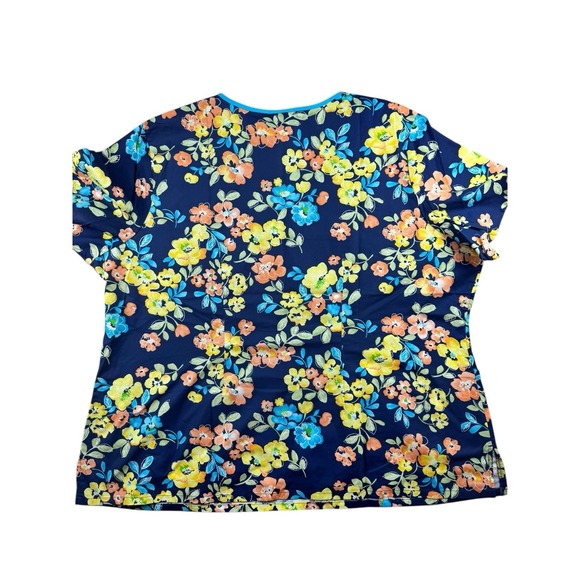 Scrub HQ Womens Plus Size Scrub Top Navy Blue Short With Vibrant Floral Design - Picture 4 of 10